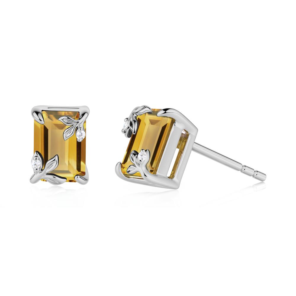 Nature-Inspired Leaf Emerald Cut Citrine Earrings - LUO Jewelry #metal_platinum