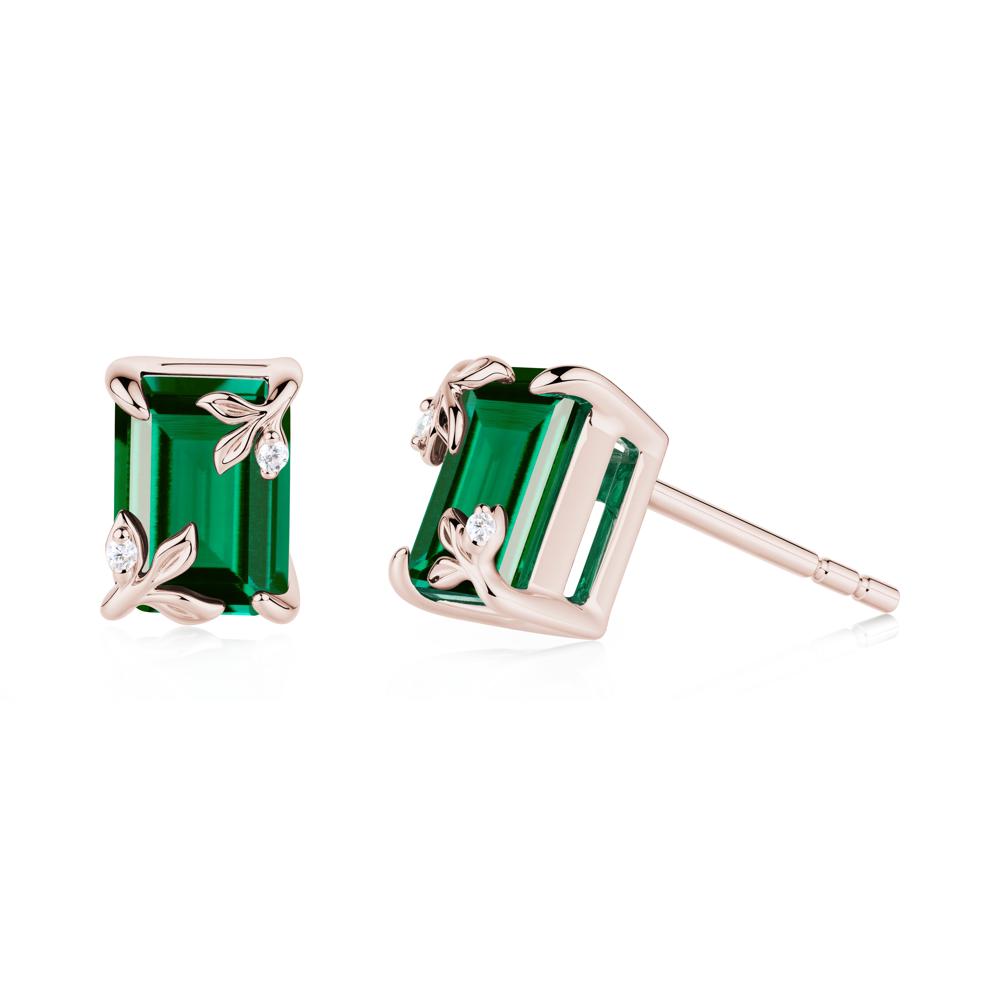 Nature-Inspired Leaf Emerald Cut Emerald Stud Earrings - LUO Jewelry #metal_14k rose gold