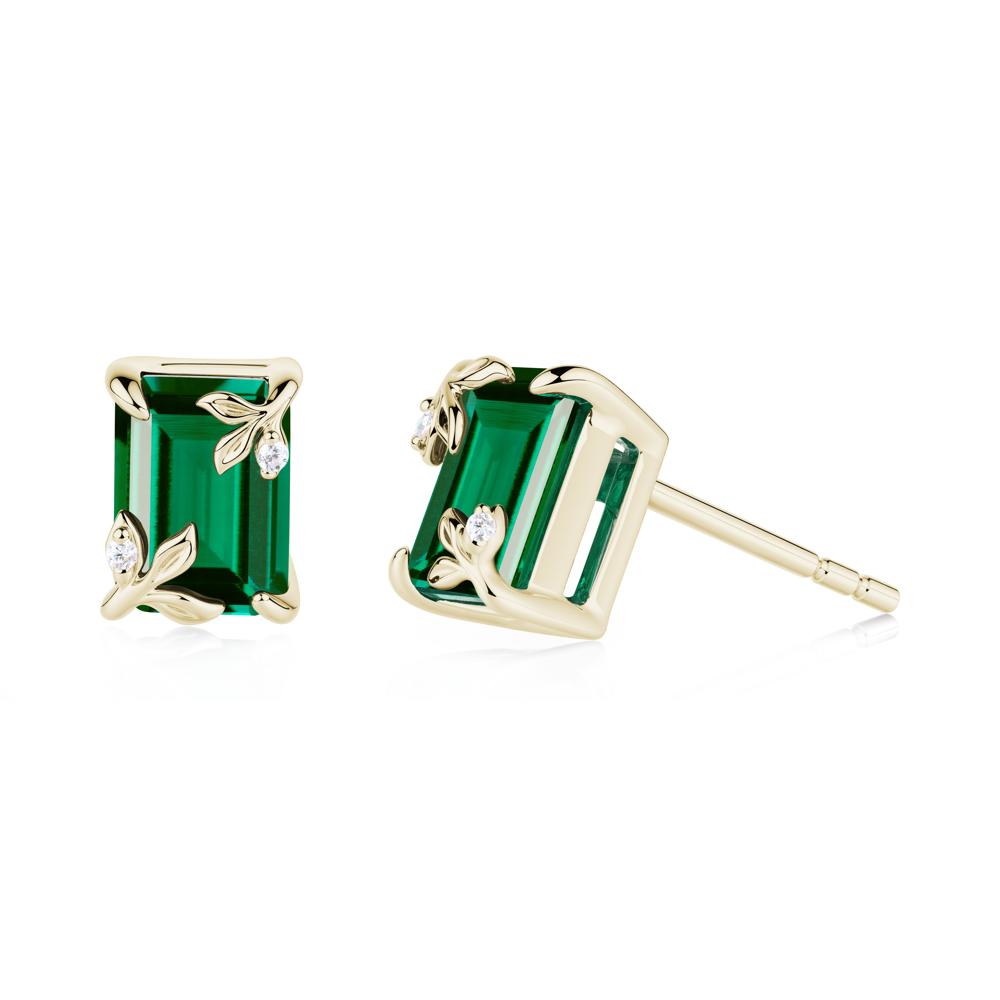 Nature-Inspired Leaf Emerald Cut Emerald Stud Earrings - LUO Jewelry #metal_14k yellow gold