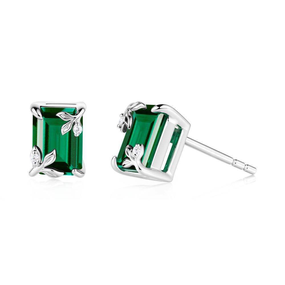 Nature-Inspired Leaf Emerald Cut Emerald Stud Earrings - LUO Jewelry #metal_18k white gold