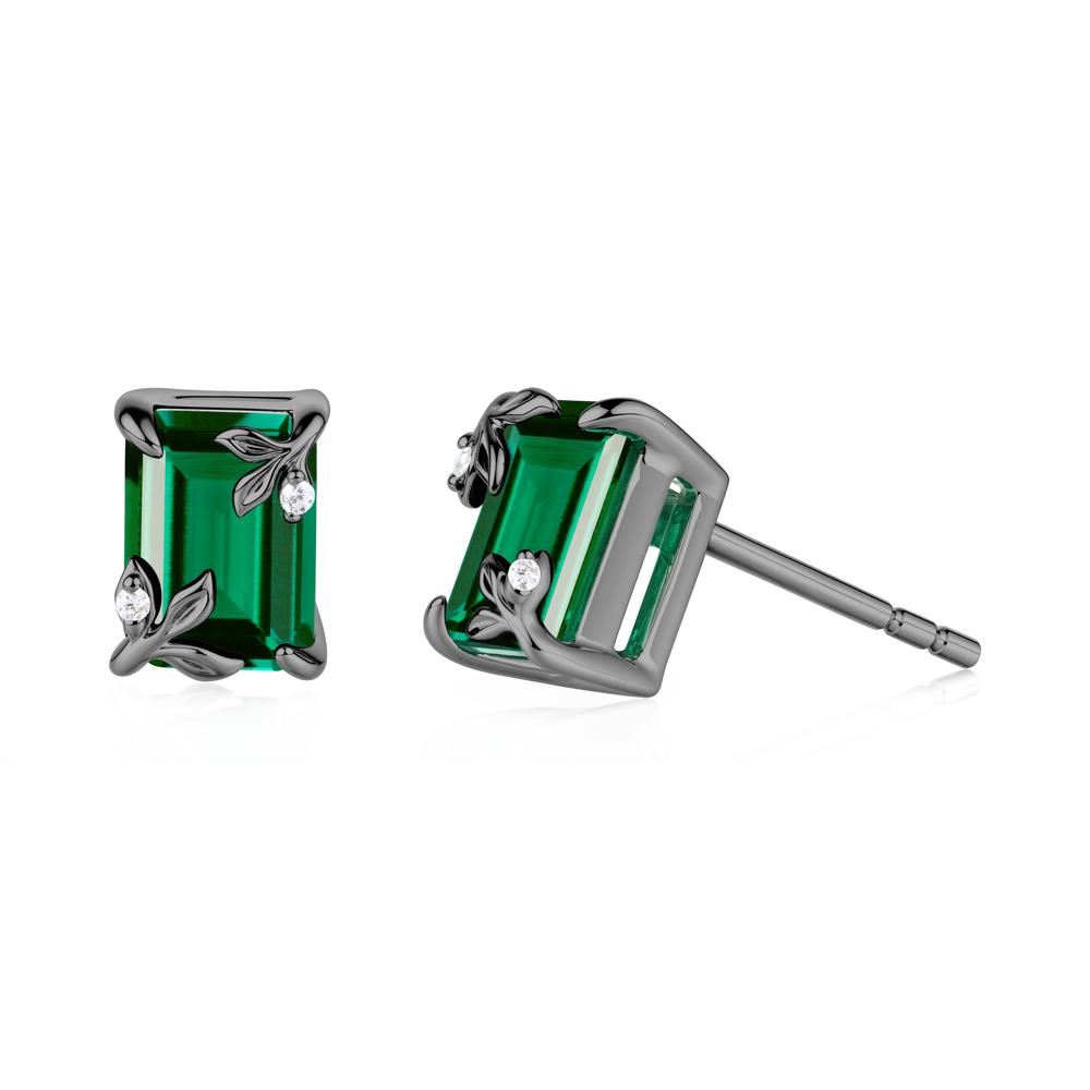 Nature-Inspired Leaf Emerald Cut Emerald Stud Earrings - LUO Jewelry #metal_black finish sterling silver