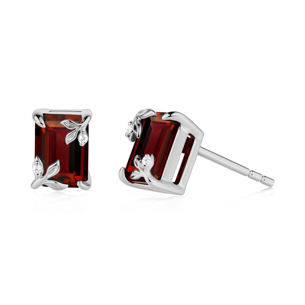 Nature-Inspired Leaf Emerald Cut Garnet Earrings - LUO Jewelry #metal_platinum