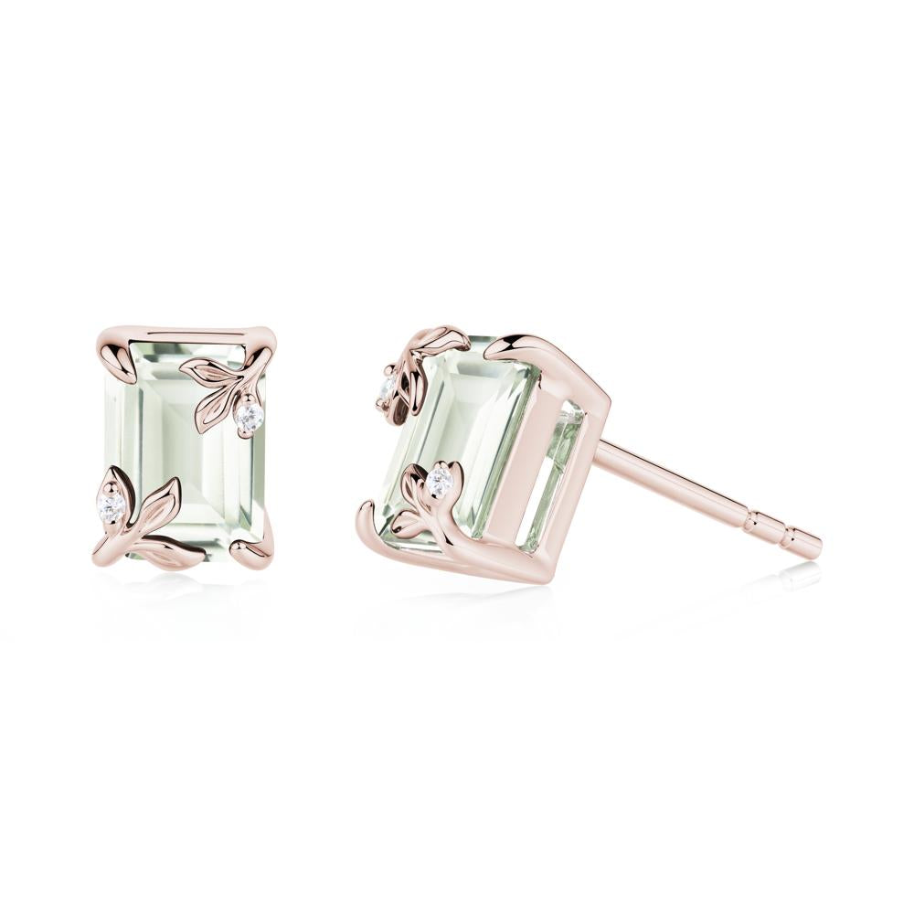 Nature-Inspired Leaf Emerald Cut Green Amethyst Stud Earrings - LUO Jewelry #metal_14k rose gold