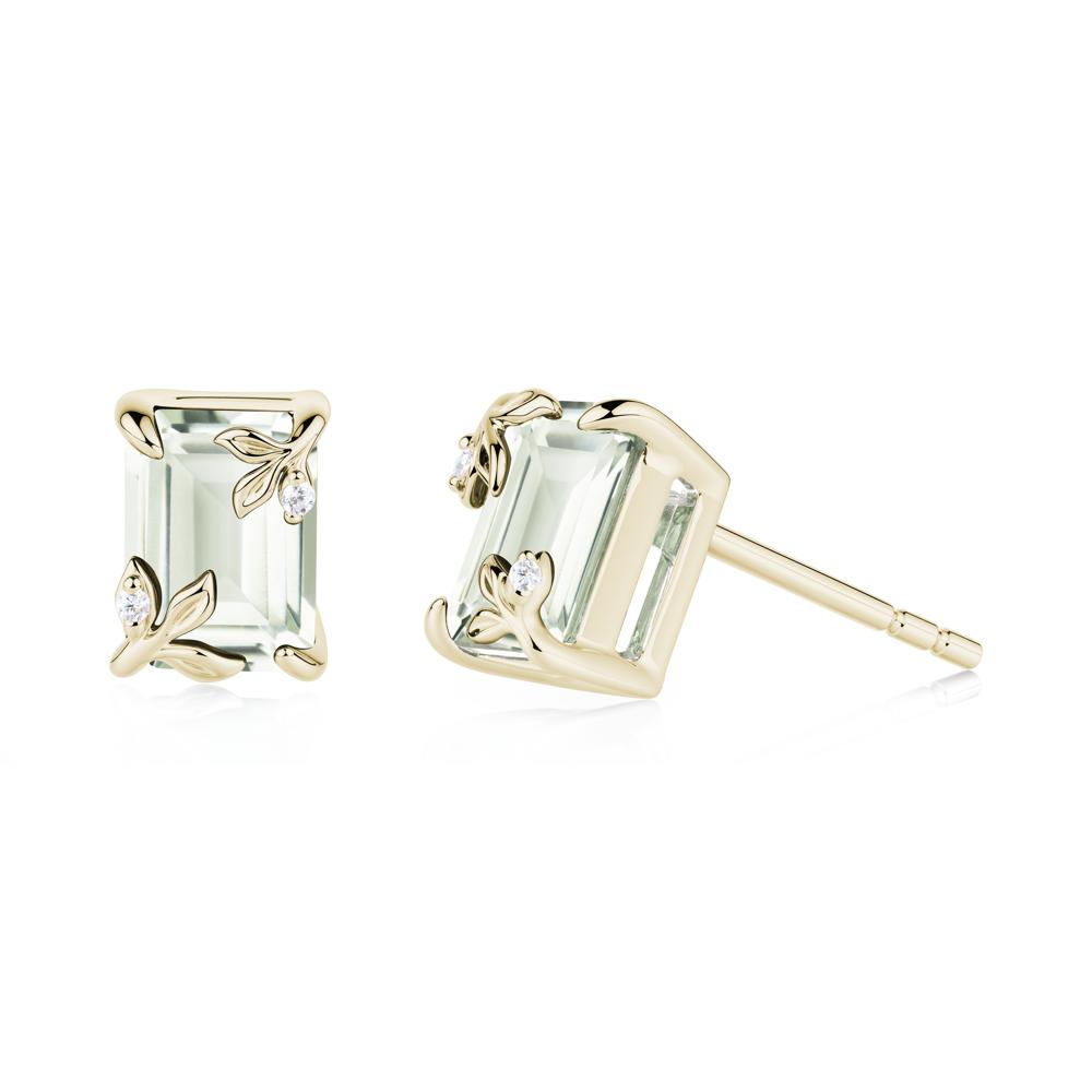 Nature-Inspired Leaf Emerald Cut Green Amethyst Stud Earrings - LUO Jewelry #metal_14k yellow gold