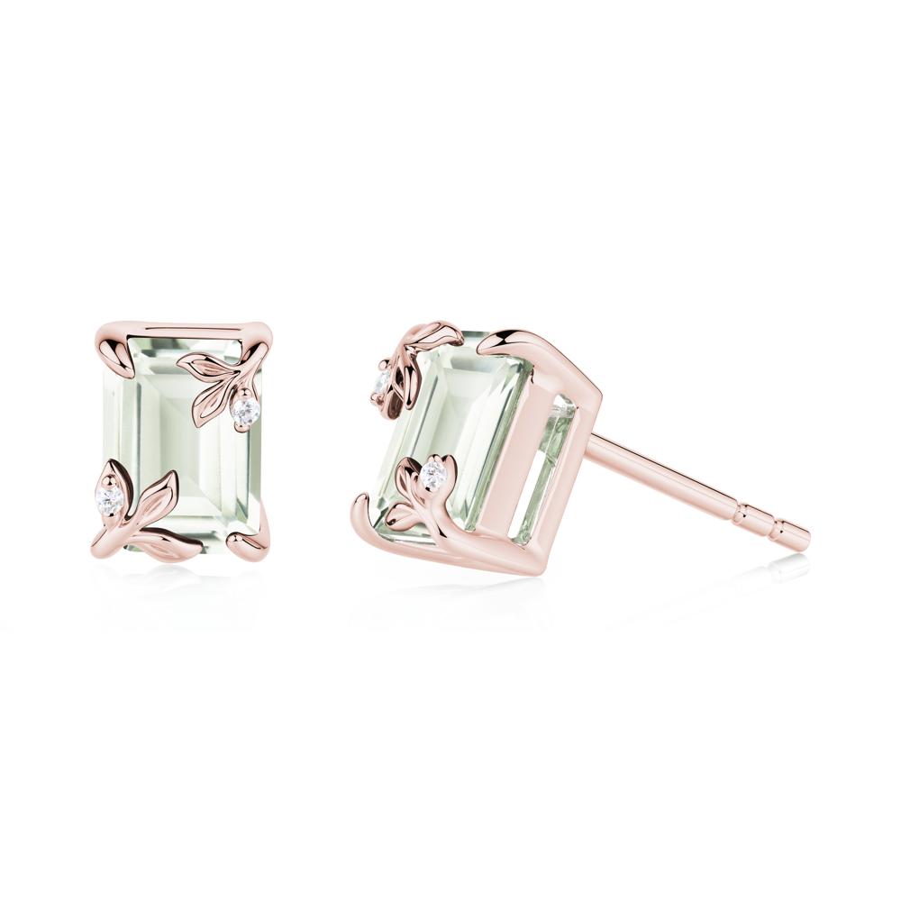 Nature-Inspired Leaf Emerald Cut Green Amethyst Stud Earrings - LUO Jewelry #metal_18k rose gold