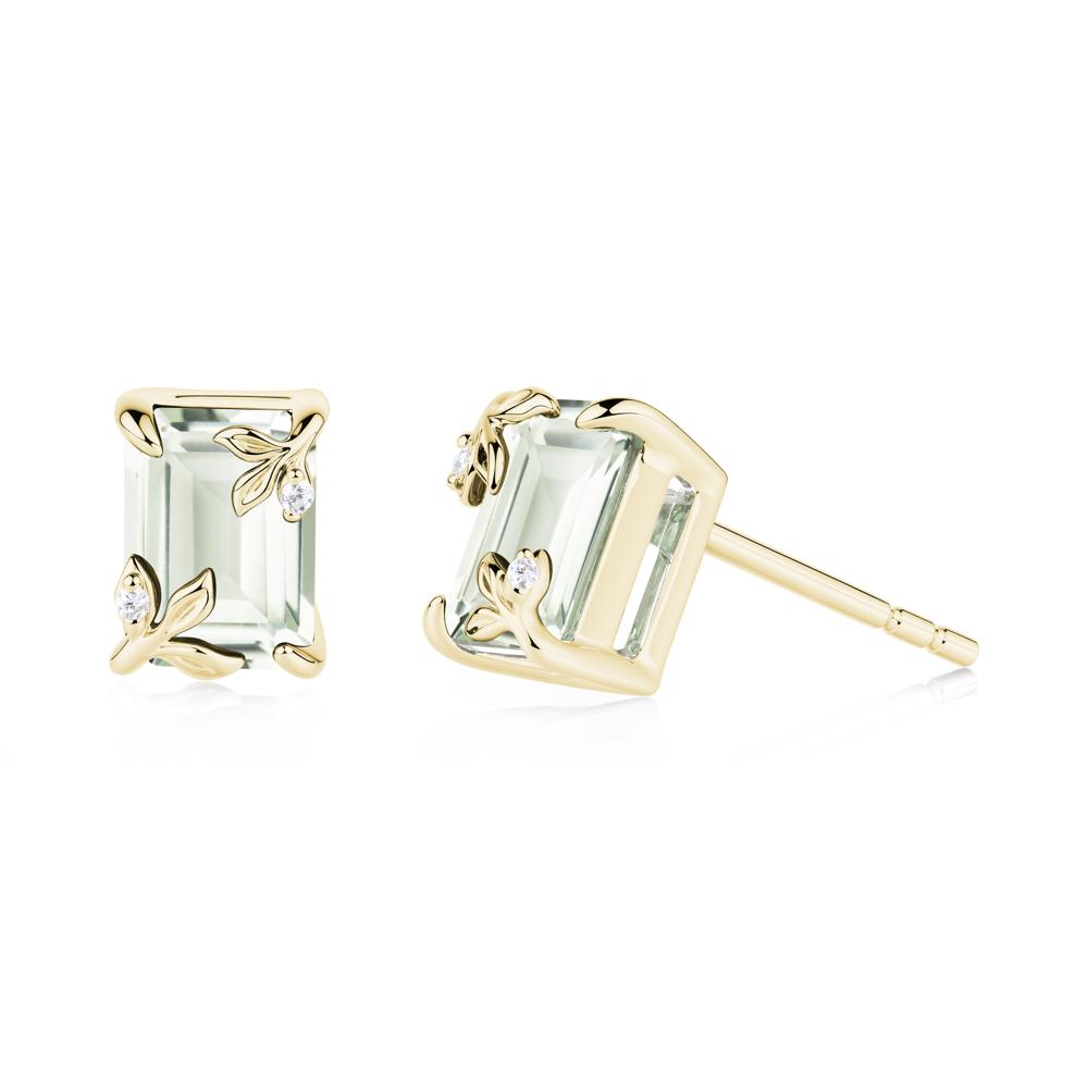 Nature-Inspired Leaf Emerald Cut Green Amethyst Stud Earrings - LUO Jewelry #metal_18k yellow gold