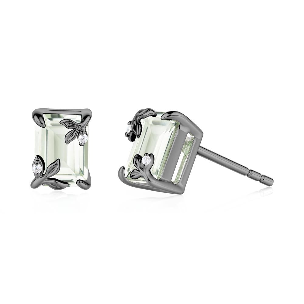 Nature-Inspired Leaf Emerald Cut Green Amethyst Stud Earrings - LUO Jewelry #metal_black finish sterling silver
