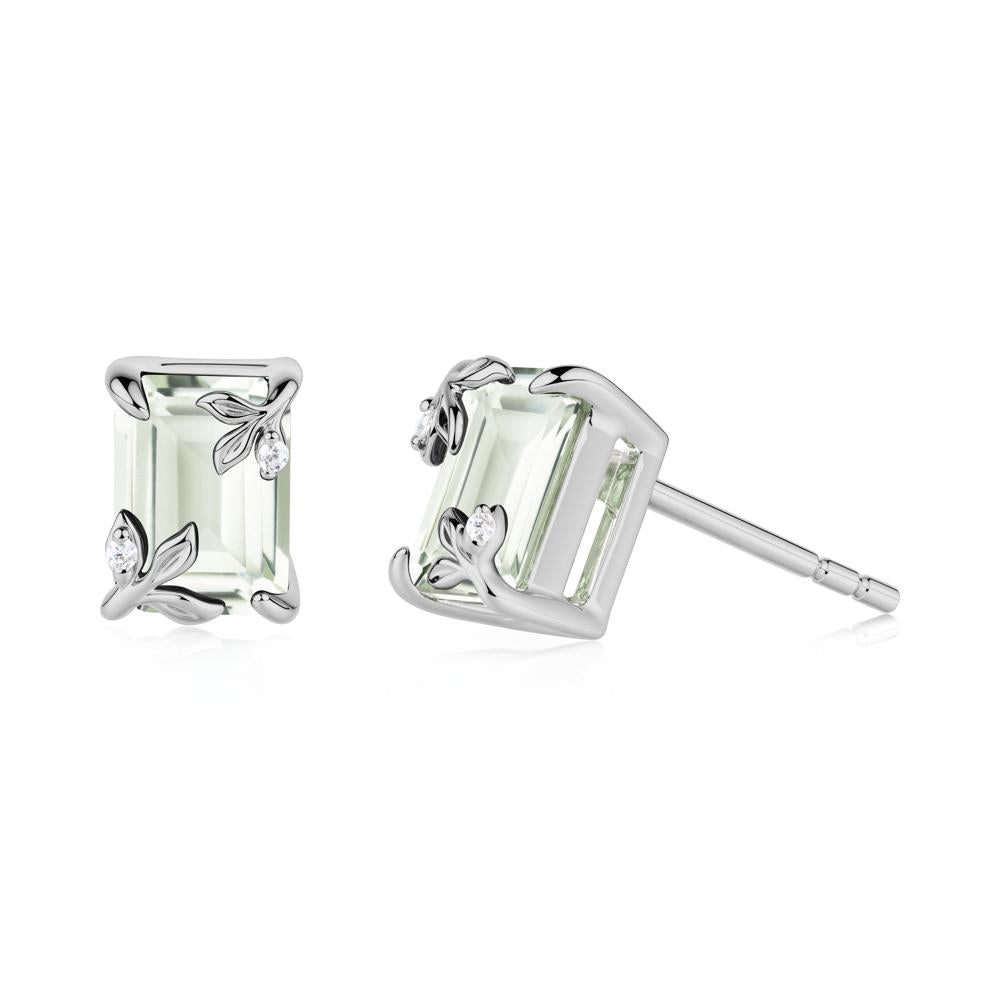 Nature-Inspired Leaf Emerald Cut Green Amethyst Stud Earrings - LUO Jewelry #metal_platinum