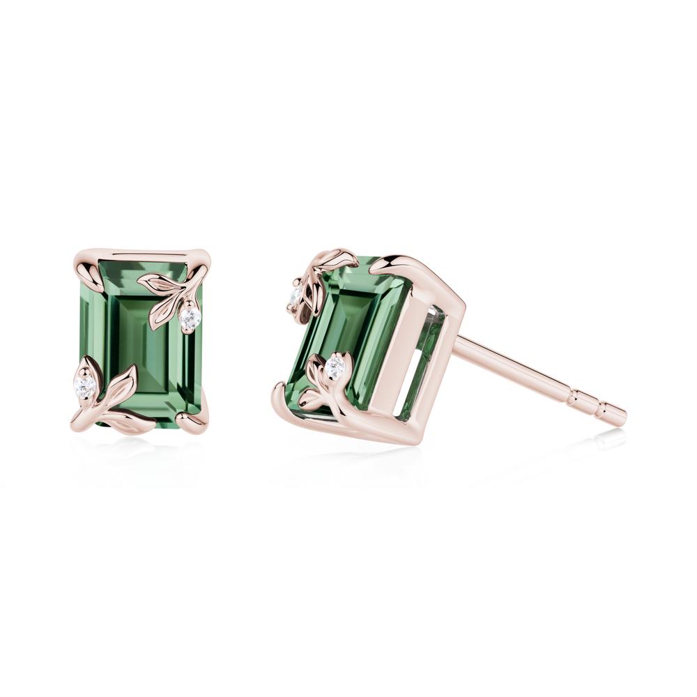 Nature-Inspired Leaf Emerald Cut Green Sapphire Stud Earrings - LUO Jewelry #metal_14k rose gold