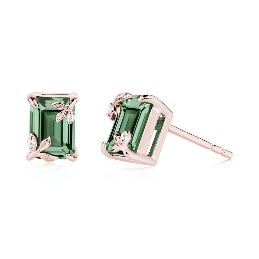 Nature-Inspired Leaf Emerald Cut Green Sapphire Stud Earrings - LUO Jewelry #metal_18k rose gold