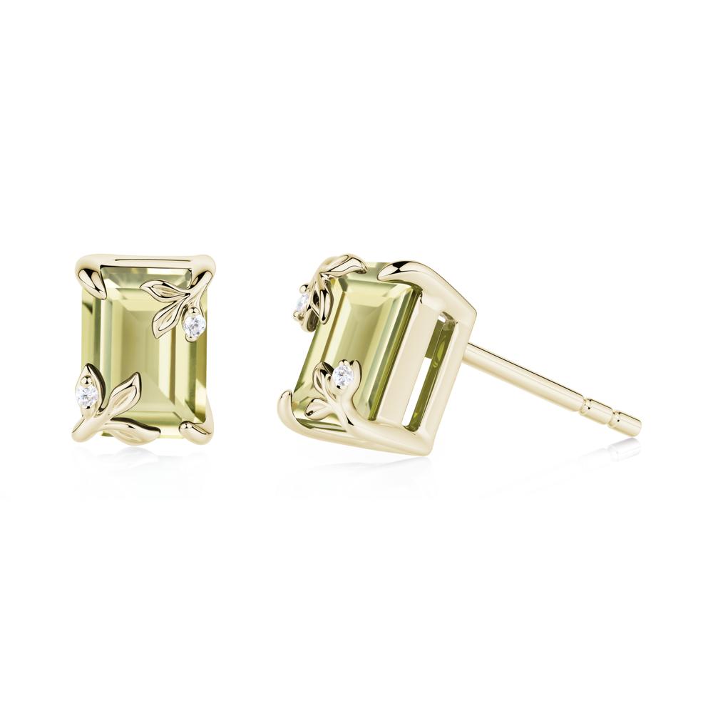 Nature-Inspired Leaf Emerald Cut Lemon Quartz Stud Earrings - LUO Jewelry #metal_14k yellow gold