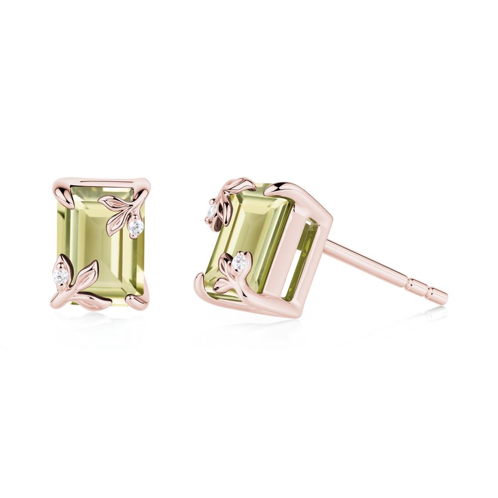 Nature-Inspired Leaf Emerald Cut Lemon Quartz Stud Earrings - LUO Jewelry #metal_18k rose gold