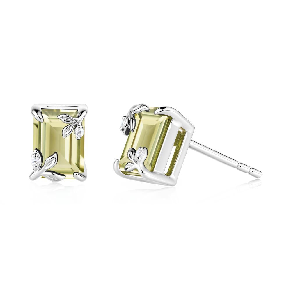 Nature-Inspired Leaf Emerald Cut Lemon Quartz Stud Earrings - LUO Jewelry #metal_sterling silver