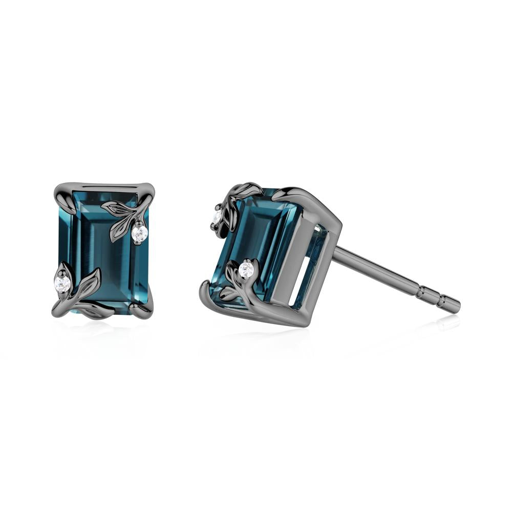 Nature-Inspired Leaf Emerald Cut London Blue Topaz Stud Earrings - LUO Jewelry #metal_black finish sterling silver