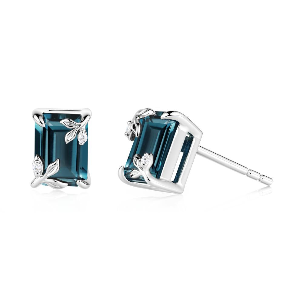 Nature-Inspired Leaf Emerald Cut London Blue Topaz Stud Earrings - LUO Jewelry #metal_sterling silver