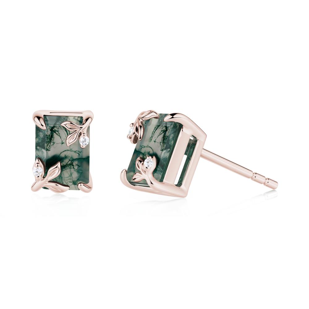 Nature-Inspired Leaf Emerald Cut Moss Agate Earrings - LUO Jewelry #metal_14k rose gold