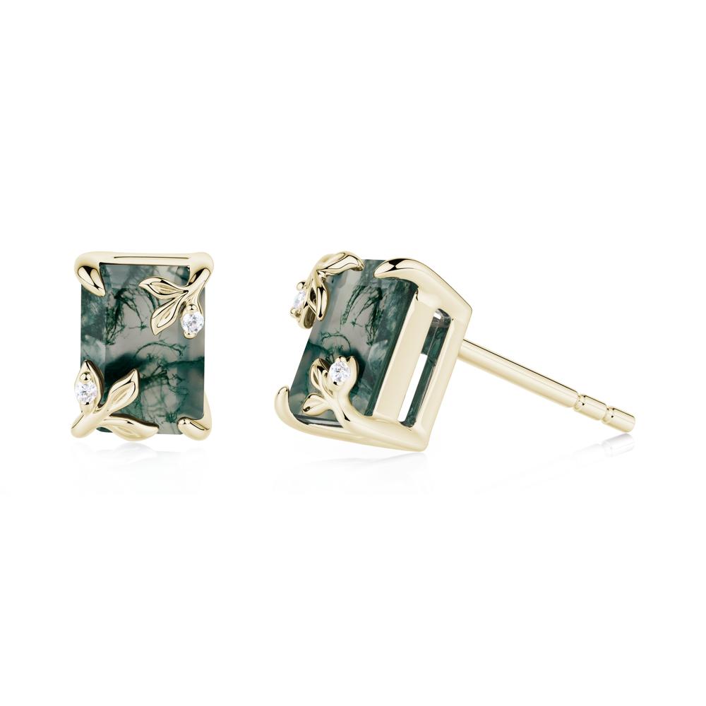 Nature-Inspired Leaf Emerald Cut Moss Agate Earrings - LUO Jewelry #metal_14k yellow gold