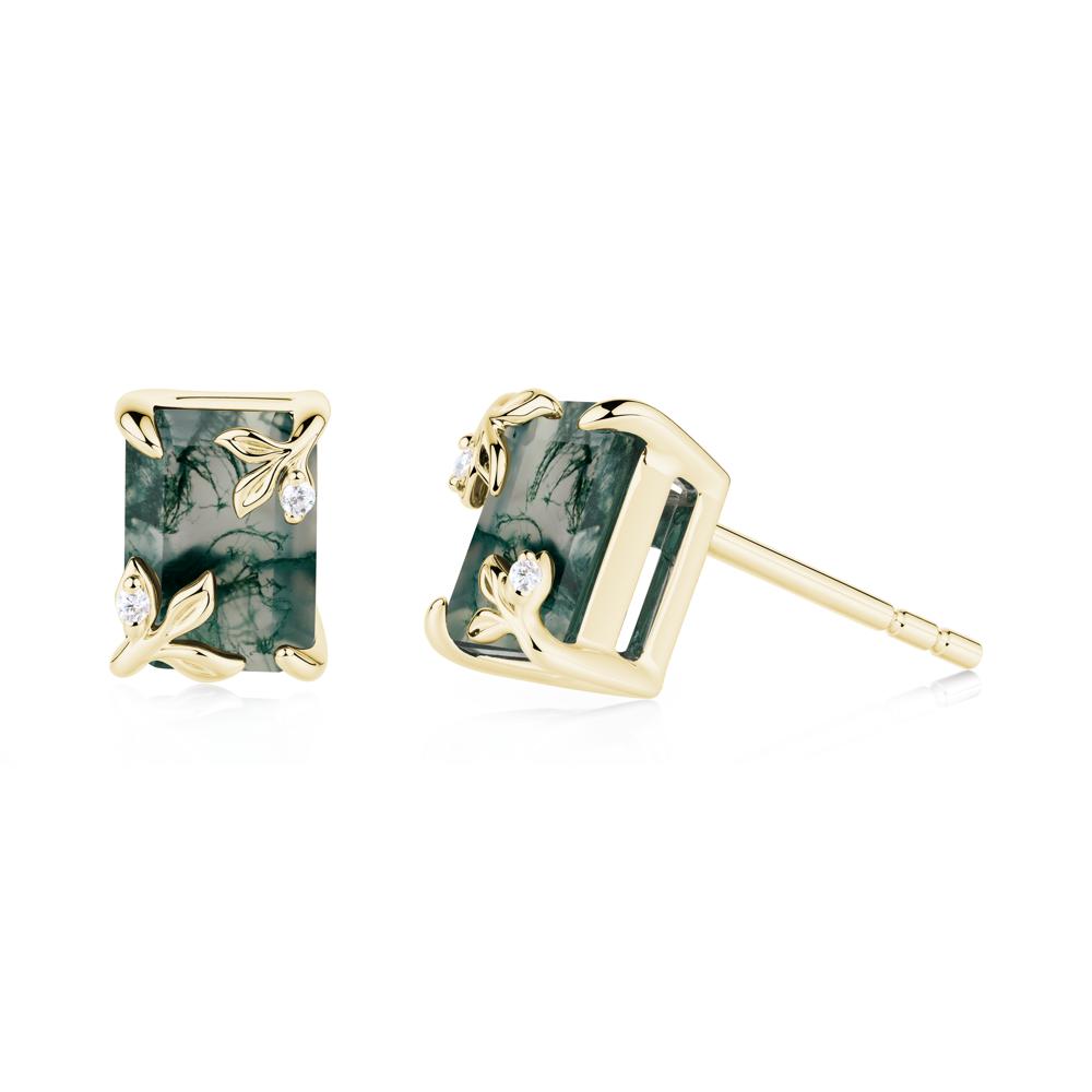 Nature-Inspired Leaf Emerald Cut Moss Agate Earrings - LUO Jewelry #metal_18k yellow gold