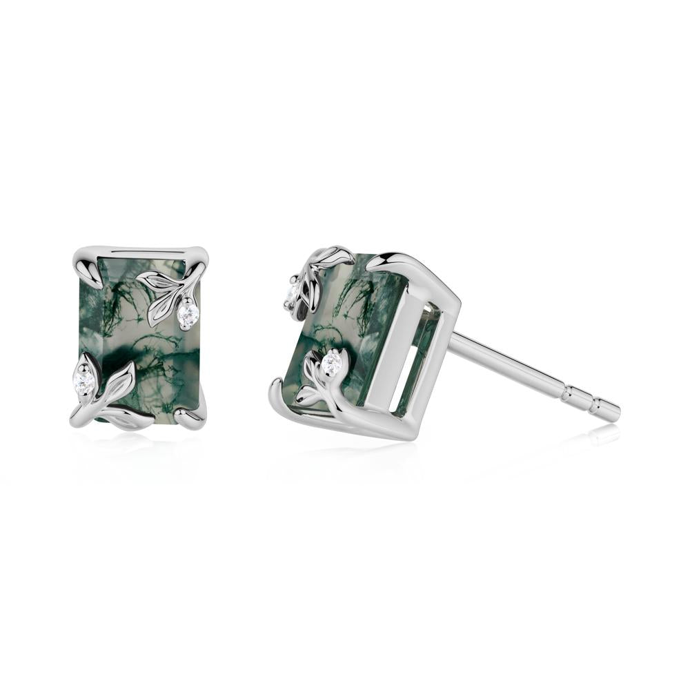 Nature-Inspired Leaf Emerald Cut Moss Agate Earrings - LUO Jewelry #metal_platinum