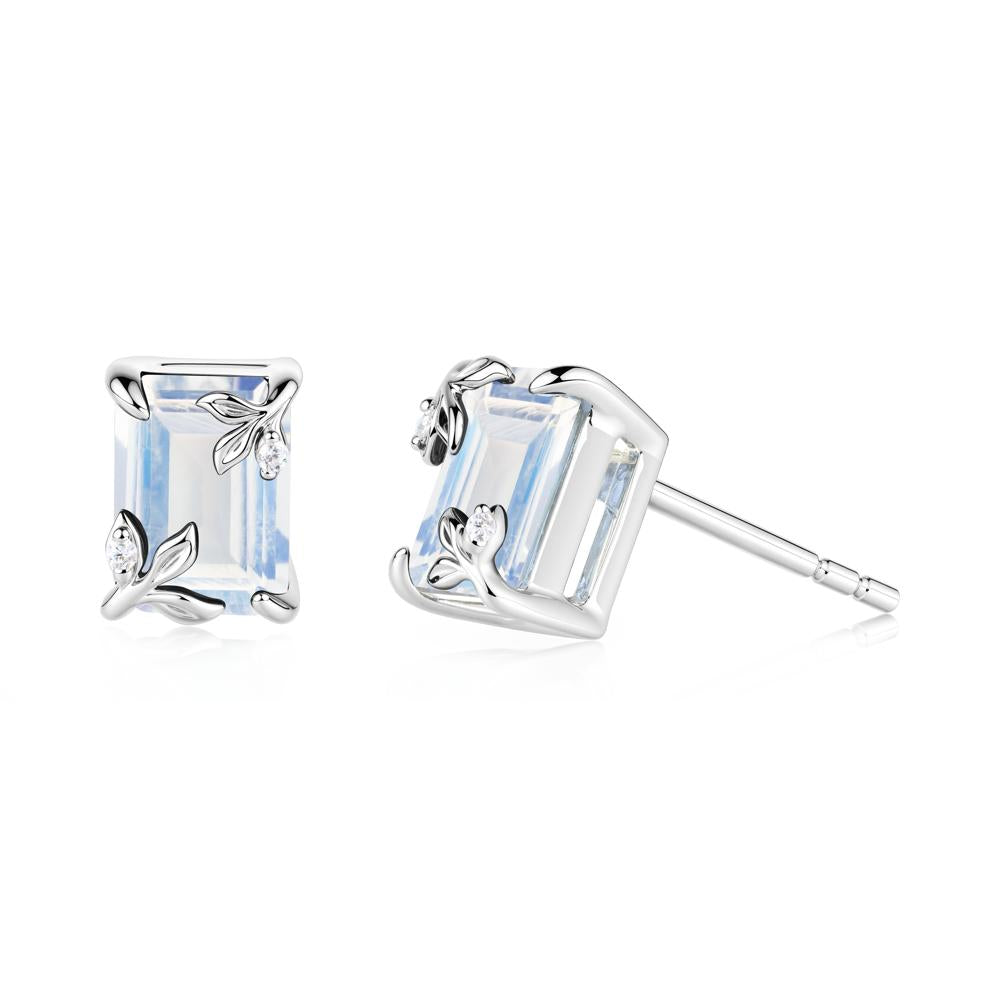 Nature-Inspired Leaf Emerald Cut Moonstone Earrings - LUO Jewelry #metal_18k white gold