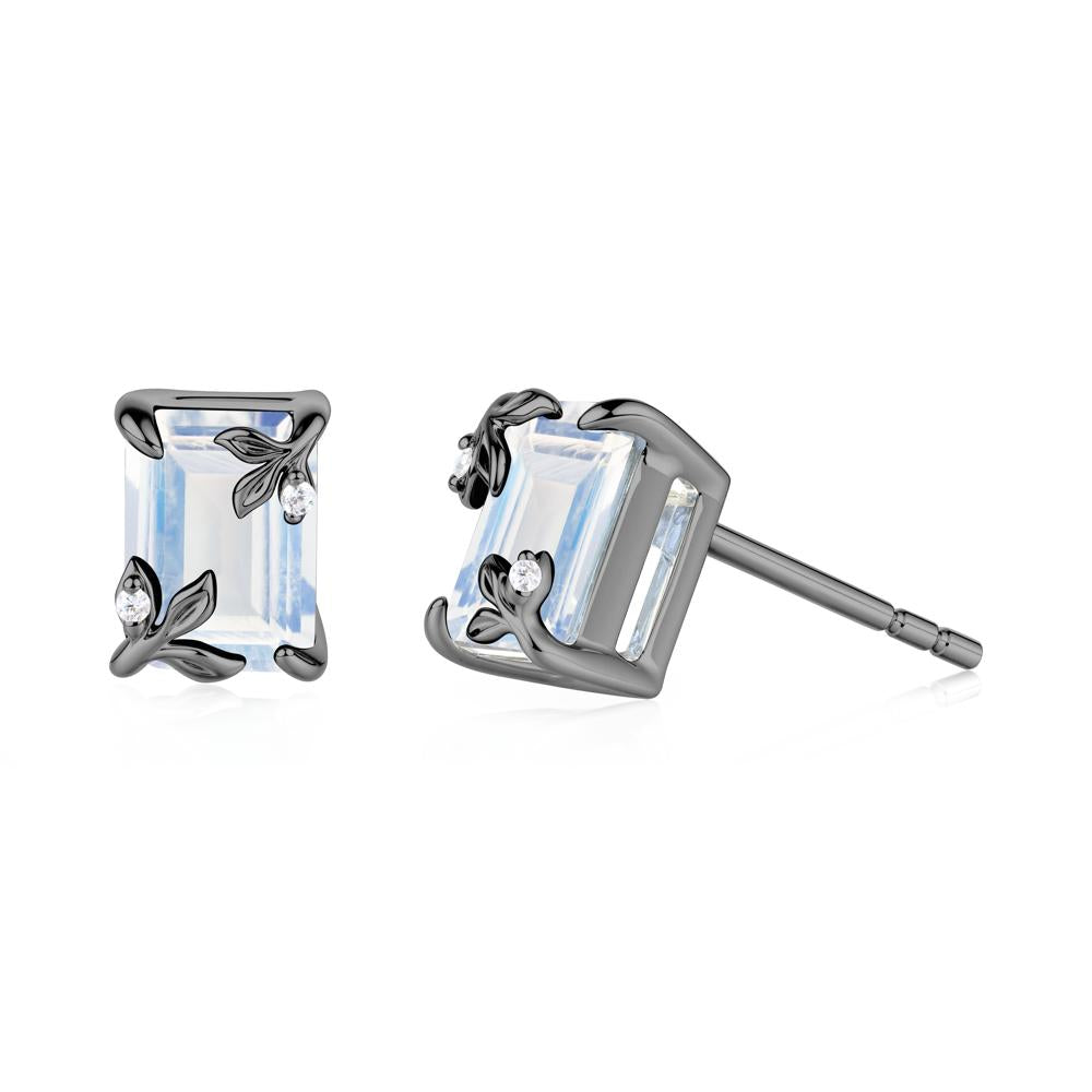 Nature-Inspired Leaf Emerald Cut Moonstone Earrings - LUO Jewelry #metal_black finish sterling silver