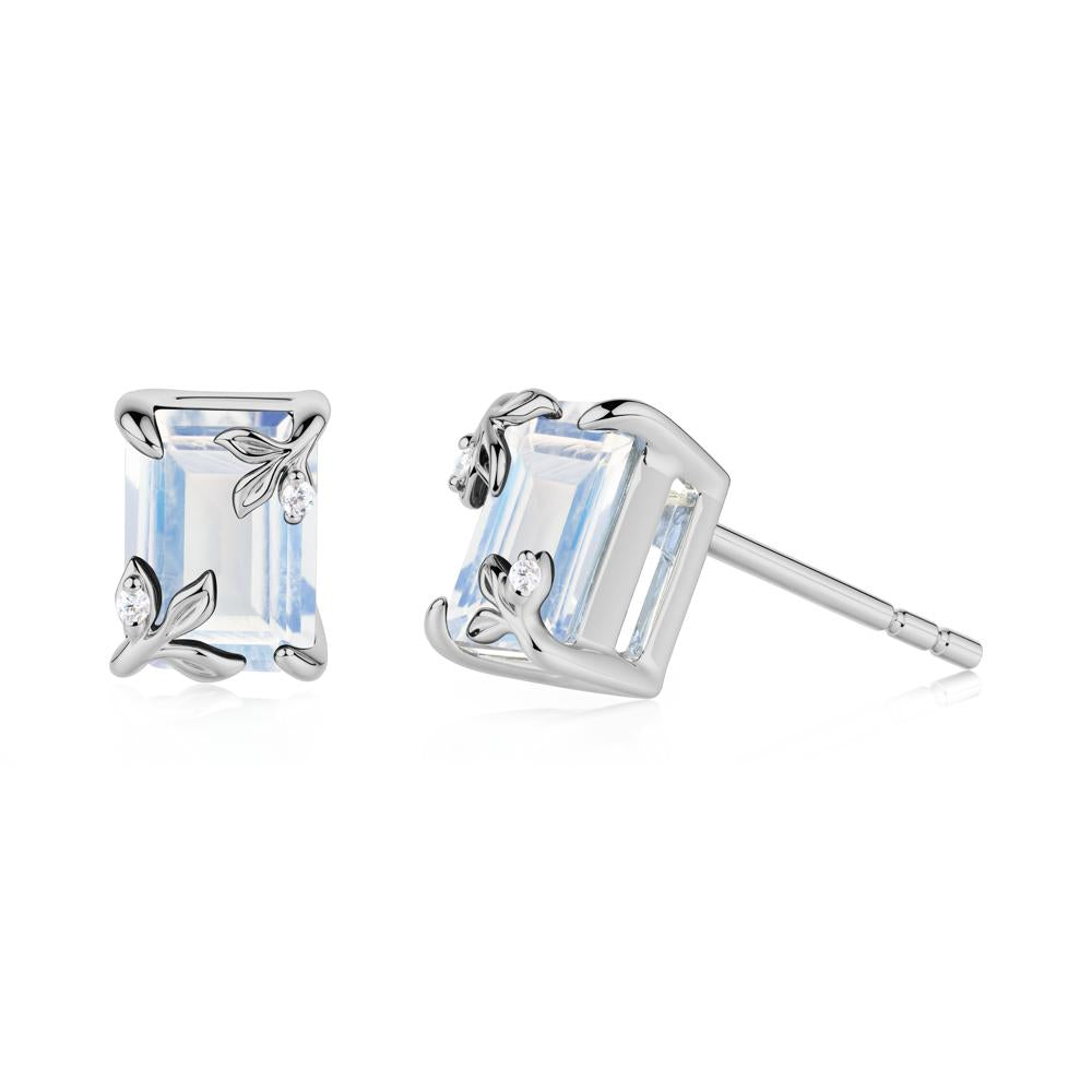 Nature-Inspired Leaf Emerald Cut Moonstone Earrings - LUO Jewelry #metal_platinum