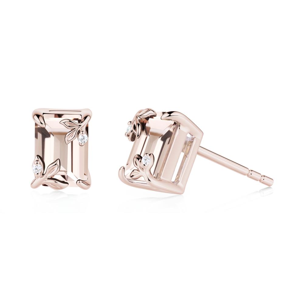 Nature-Inspired Leaf Emerald Cut Morganite Stud Earrings - LUO Jewelry #metal_14k rose gold