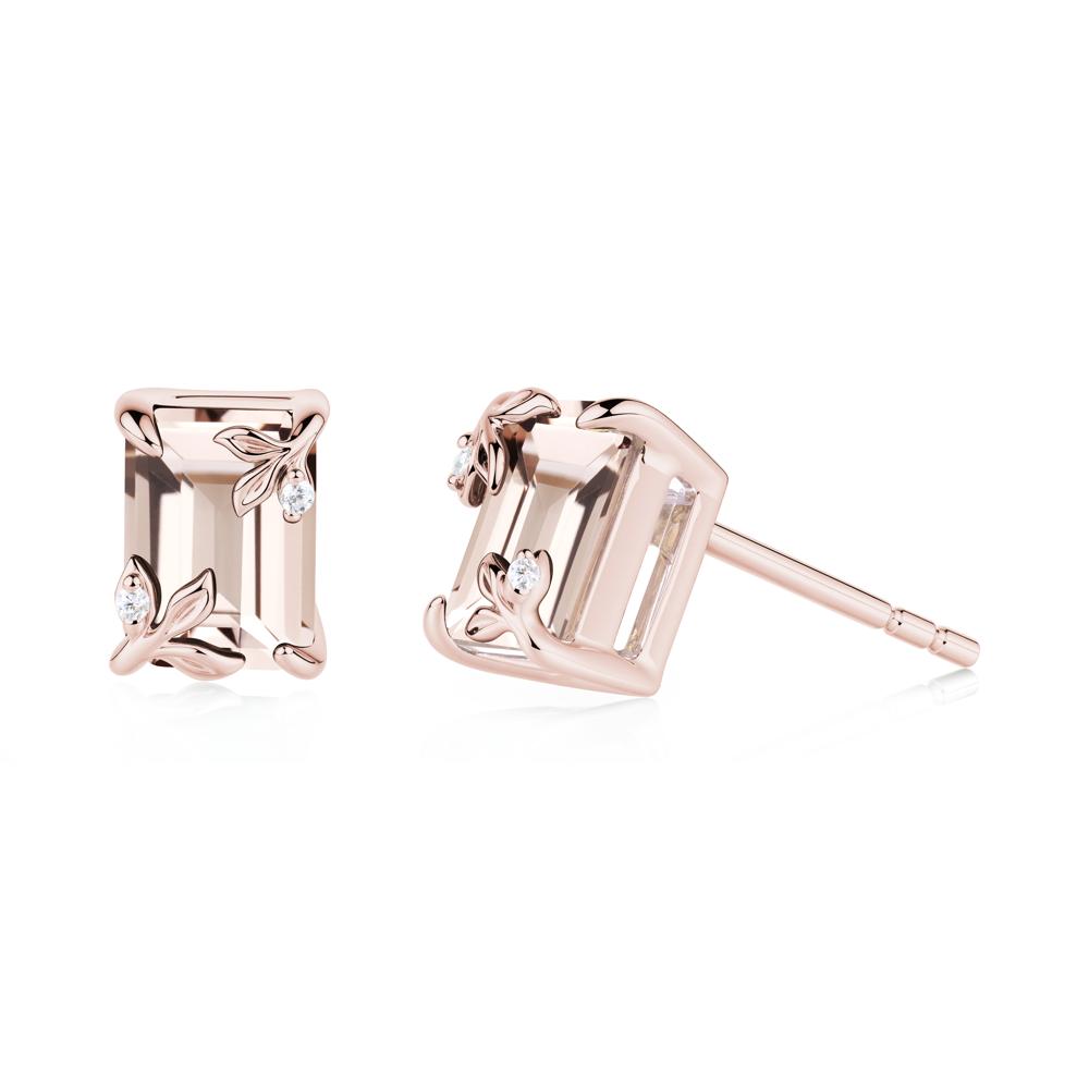 Nature-Inspired Leaf Emerald Cut Morganite Stud Earrings - LUO Jewelry #metal_18k rose gold