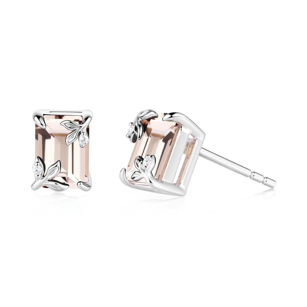 Nature-Inspired Leaf Emerald Cut Morganite Stud Earrings - LUO Jewelry #metal_18k white gold