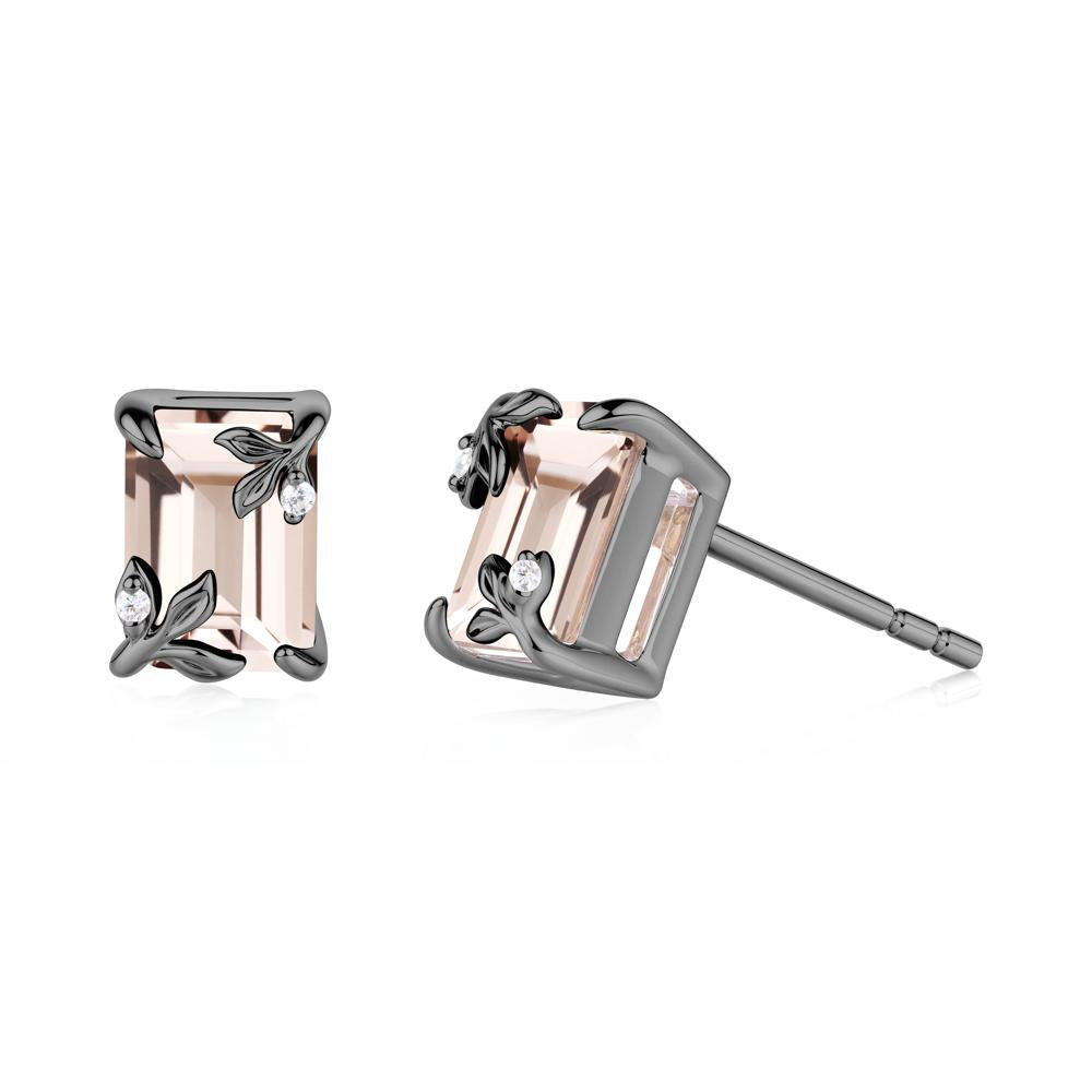 Nature-Inspired Leaf Emerald Cut Morganite Stud Earrings - LUO Jewelry #metal_black finish sterling silver