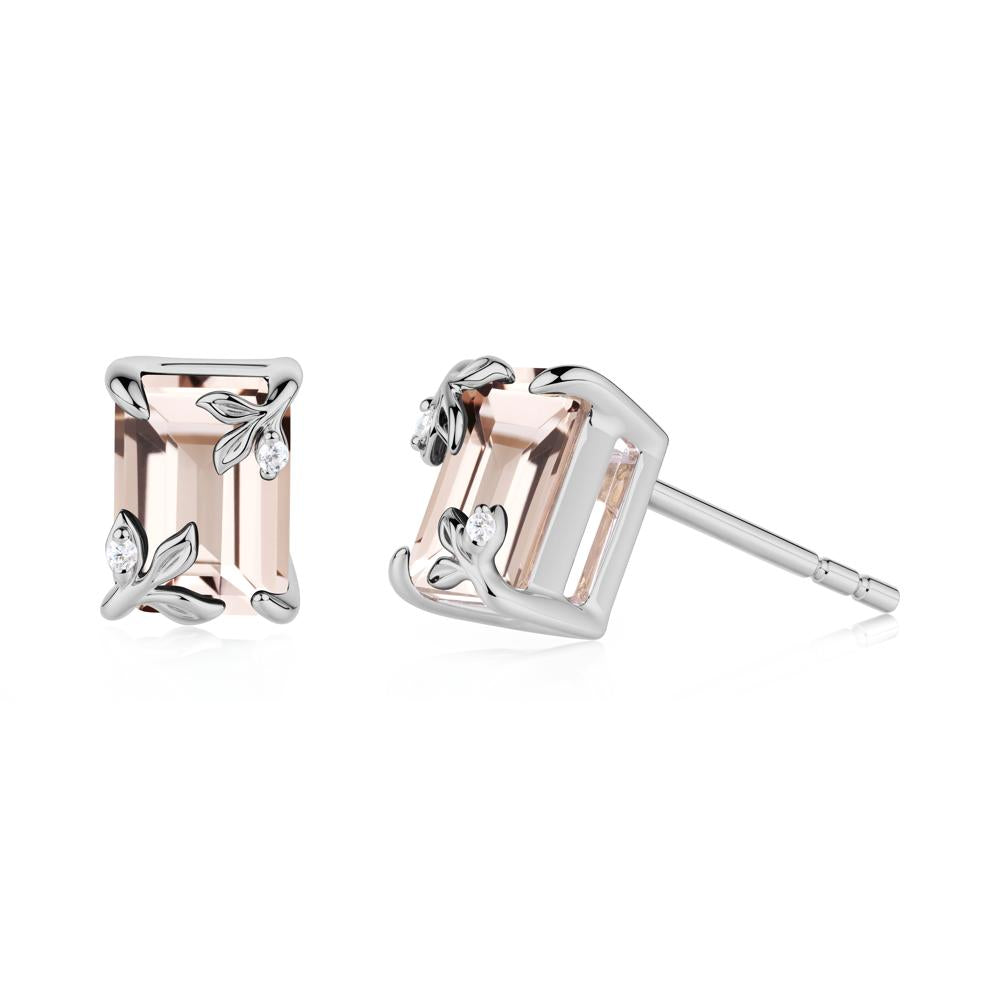 Nature-Inspired Leaf Emerald Cut Morganite Stud Earrings - LUO Jewelry #metal_platinum