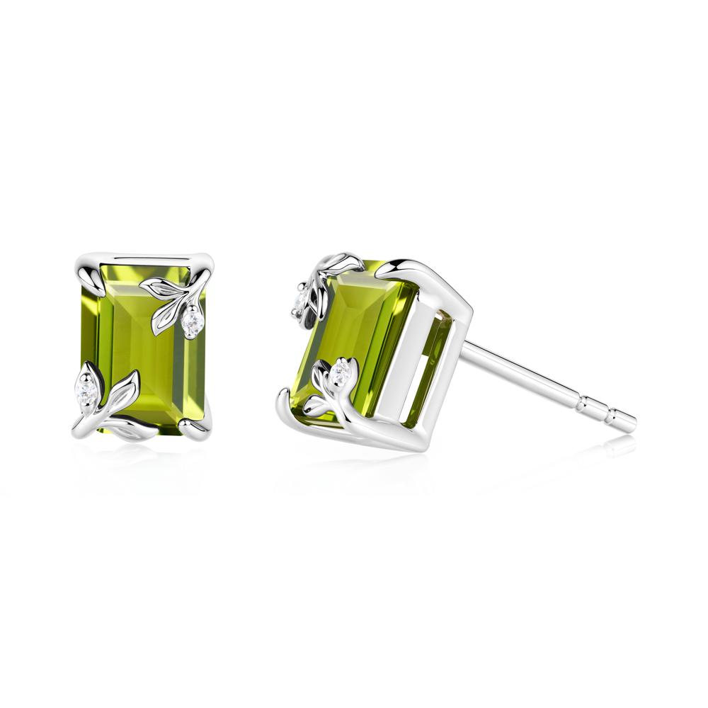 Nature-Inspired Leaf Emerald Cut Peridot Earrings - LUO Jewelry #metal_14k white gold