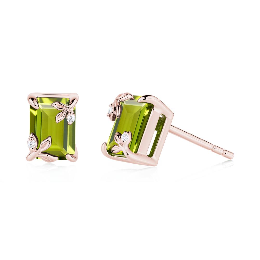 Nature-Inspired Leaf Emerald Cut Peridot Earrings - LUO Jewelry #metal_18k rose gold