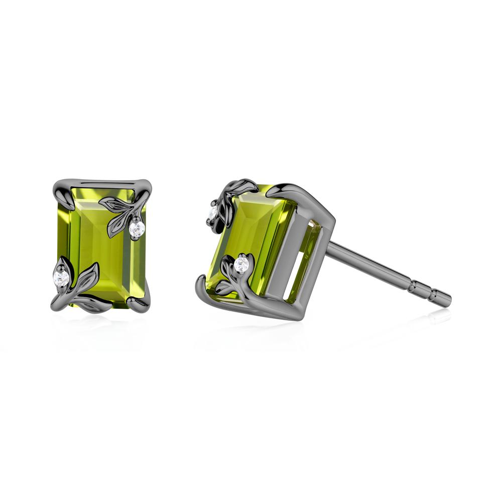 Nature-Inspired Leaf Emerald Cut Peridot Earrings - LUO Jewelry #metal_black finish sterling silver