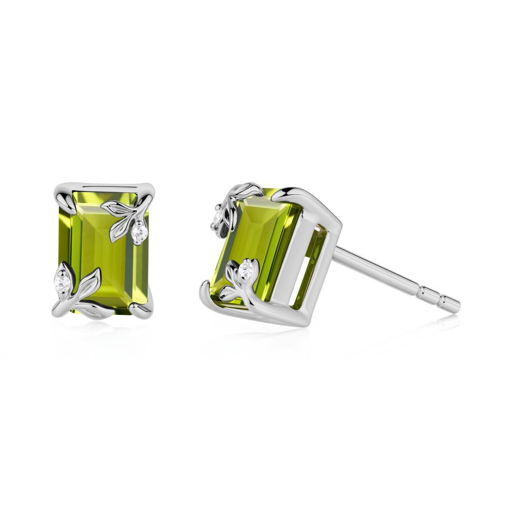 Nature-Inspired Leaf Emerald Cut Peridot Earrings - LUO Jewelry #metal_platinum