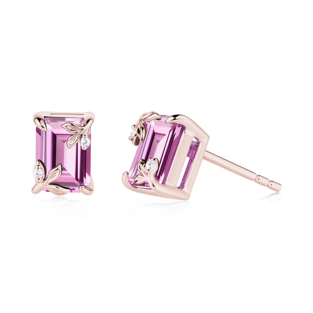 Nature-Inspired Leaf Emerald Cut Pink Sapphire Earrings - LUO Jewelry #metal_18k rose gold