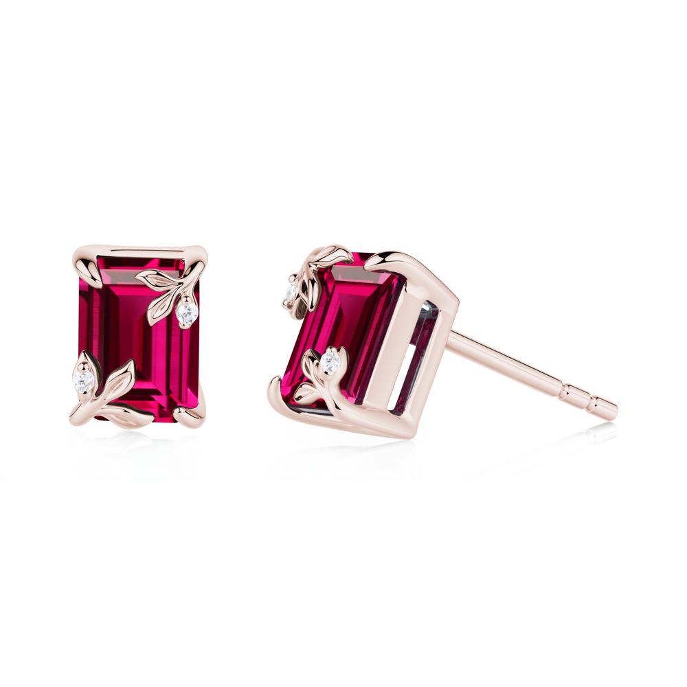 Nature-Inspired Leaf Emerald Cut Ruby Earrings - LUO Jewelry #metal_14k rose gold