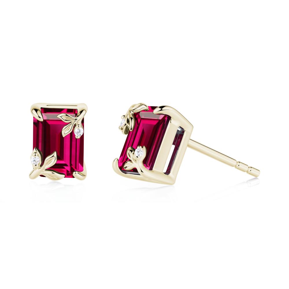 Nature-Inspired Leaf Emerald Cut Ruby Earrings - LUO Jewelry #metal_14k yellow gold