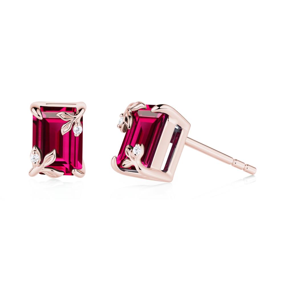 Nature-Inspired Leaf Emerald Cut Ruby Earrings - LUO Jewelry #metal_18k rose gold