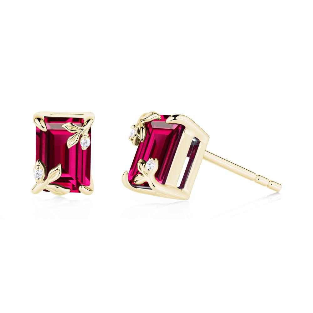 Nature-Inspired Leaf Emerald Cut Ruby Earrings - LUO Jewelry #metal_18k yellow gold