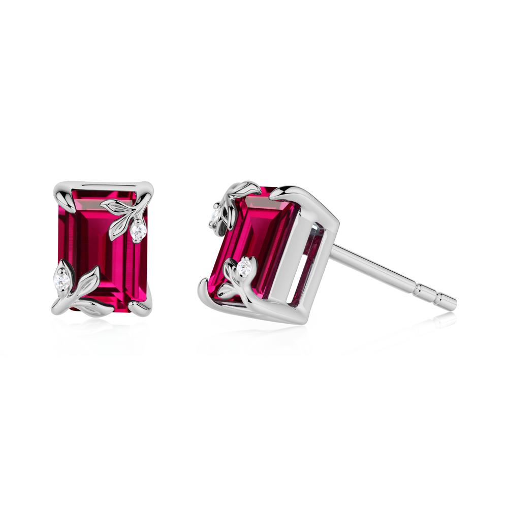 Nature-Inspired Leaf Emerald Cut Ruby Earrings - LUO Jewelry #metal_platinum