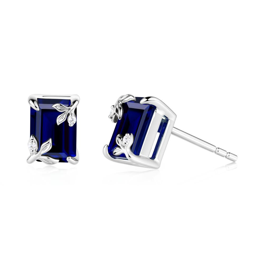 Nature-Inspired Leaf Emerald Cut Sapphire Stud Earrings - LUO Jewelry #metal_18k white gold