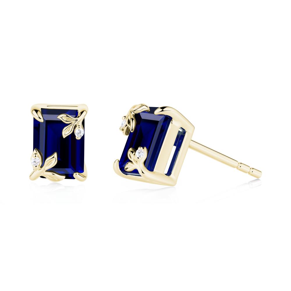 Nature-Inspired Leaf Emerald Cut Sapphire Stud Earrings - LUO Jewelry #metal_18k yellow gold