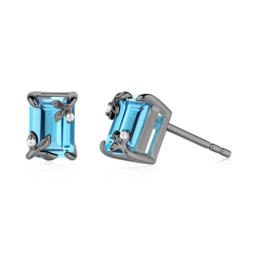 Nature-Inspired Leaf Emerald Cut Swiss Blue Topaz Earrings - LUO Jewelry #metal_black finish sterling silver