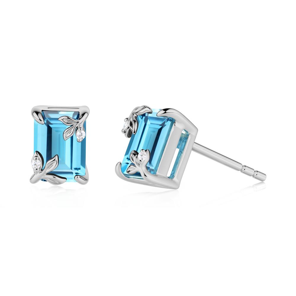 Nature-Inspired Leaf Emerald Cut Swiss Blue Topaz Earrings - LUO Jewelry #metal_platinum