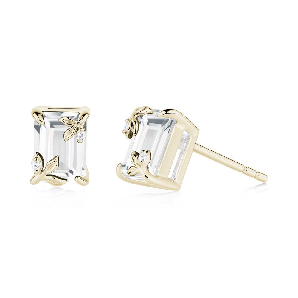 Nature-Inspired Leaf Emerald Cut White Topaz Stud Earrings - LUO Jewelry #metal_14k yellow gold