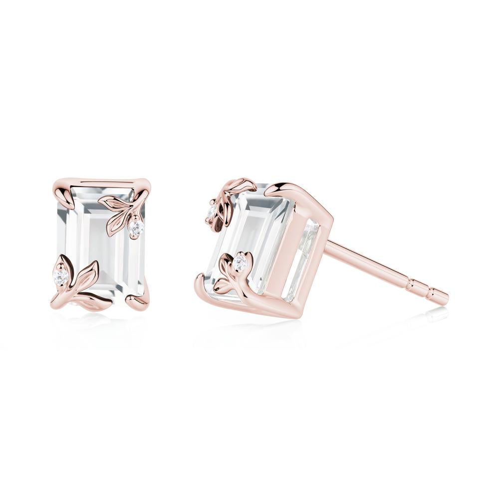 Nature-Inspired Leaf Emerald Cut White Topaz Stud Earrings - LUO Jewelry #metal_18k rose gold