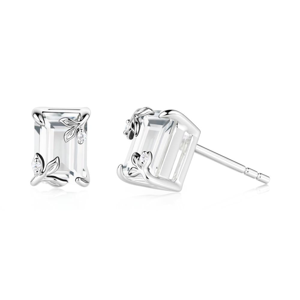 Nature-Inspired Leaf Emerald Cut White Topaz Stud Earrings - LUO Jewelry #metal_18k white gold