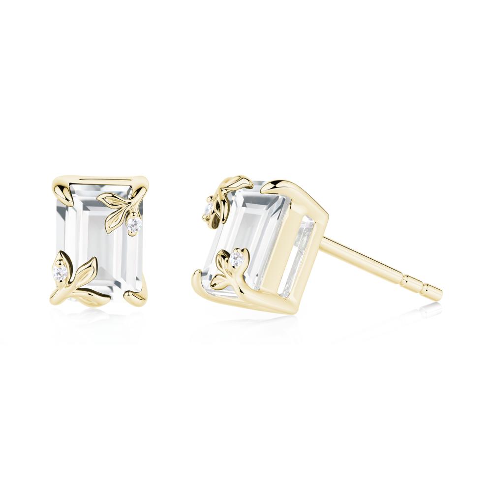 Nature-Inspired Leaf Emerald Cut White Topaz Stud Earrings - LUO Jewelry #metal_18k yellow gold