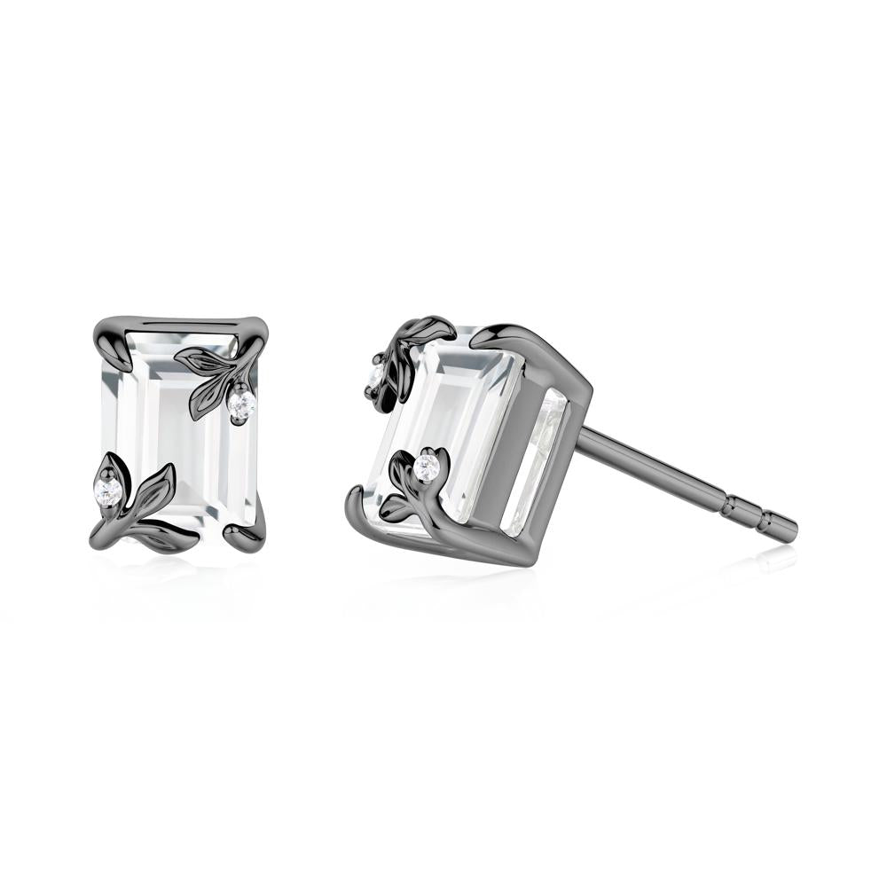 Nature-Inspired Leaf Emerald Cut White Topaz Stud Earrings - LUO Jewelry #metal_black finish sterling silver